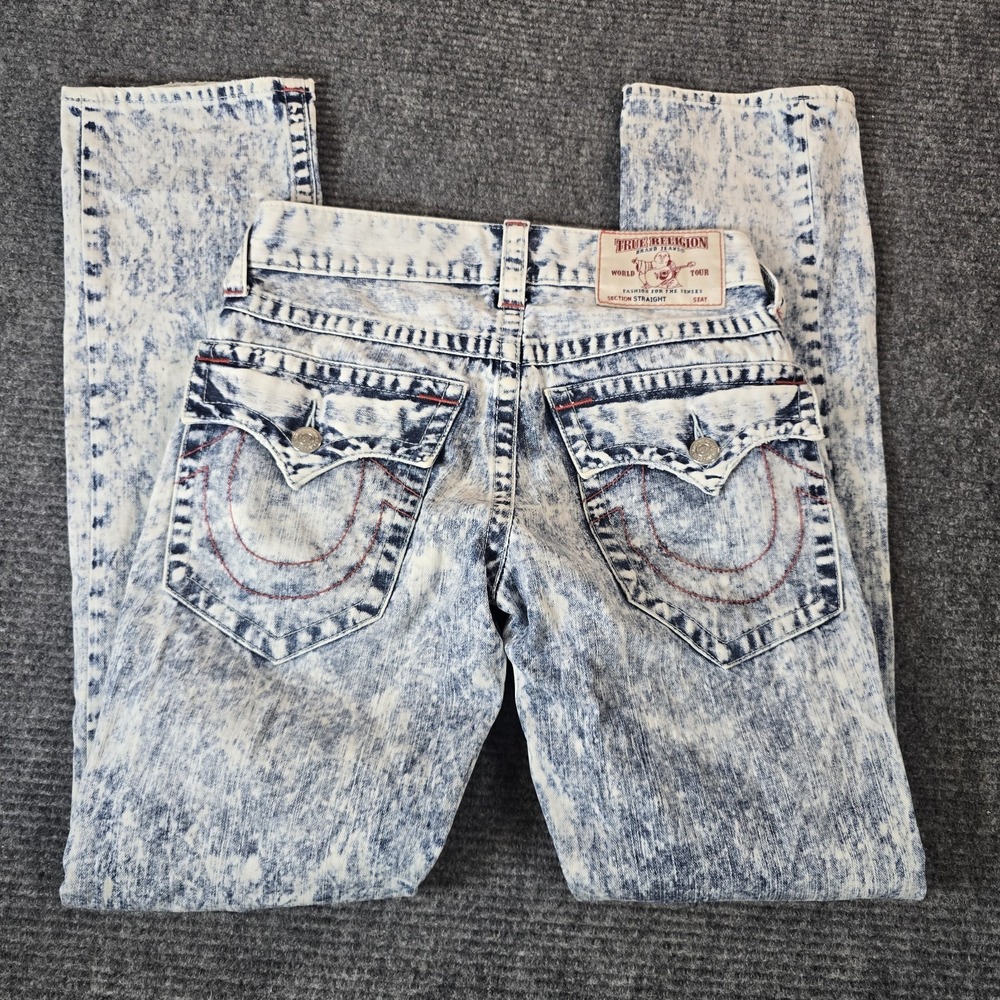 True Religion Men's Jeans 28 Section Straight Acid Wash Distressed Ripped Y2K